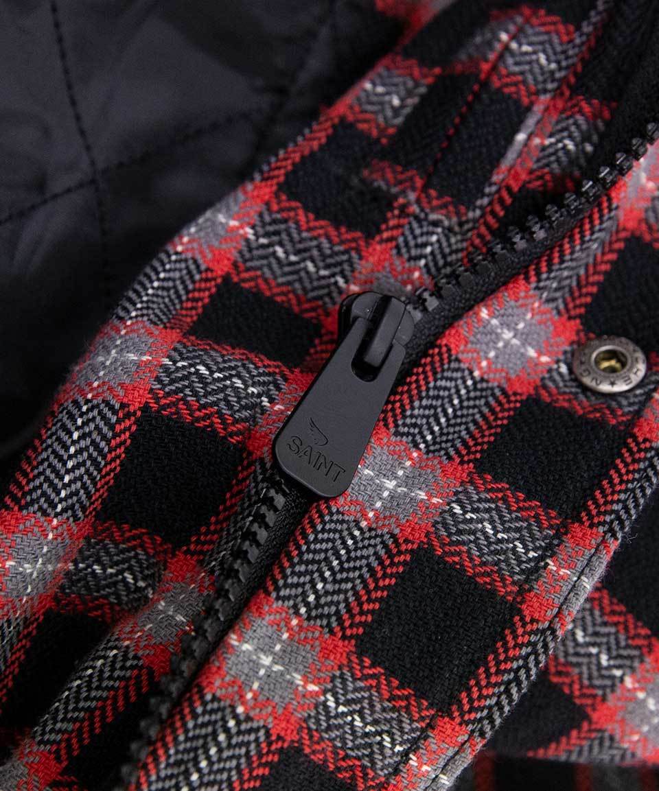 Aramid Lined Flannel Shacket- Black/Red